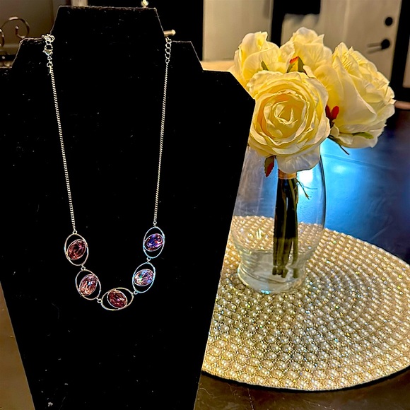 Touchstone Crystal Jewelry - Touchstone Crystal In Rotation Necklace 15-18" Rhodium Plated NEW